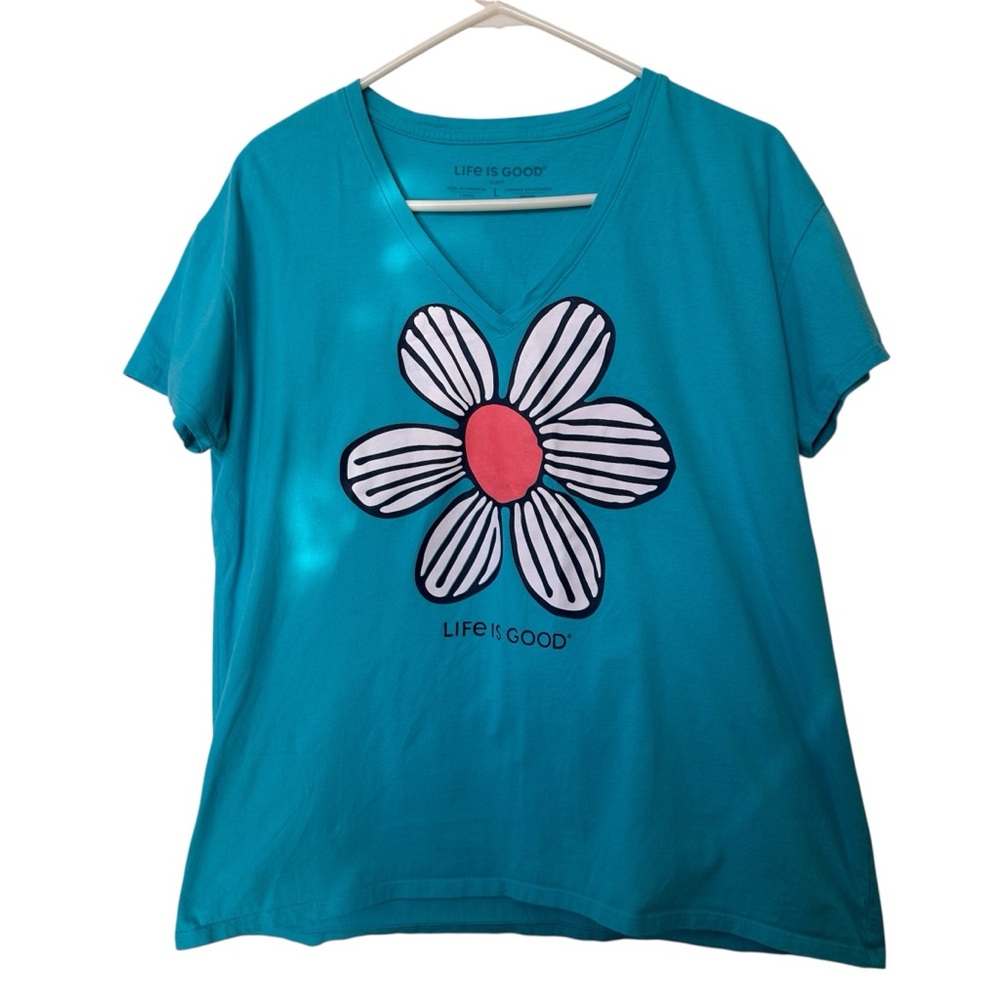 Life Is Good Teal V-Neck Sleep Tee with Daisy Graphic